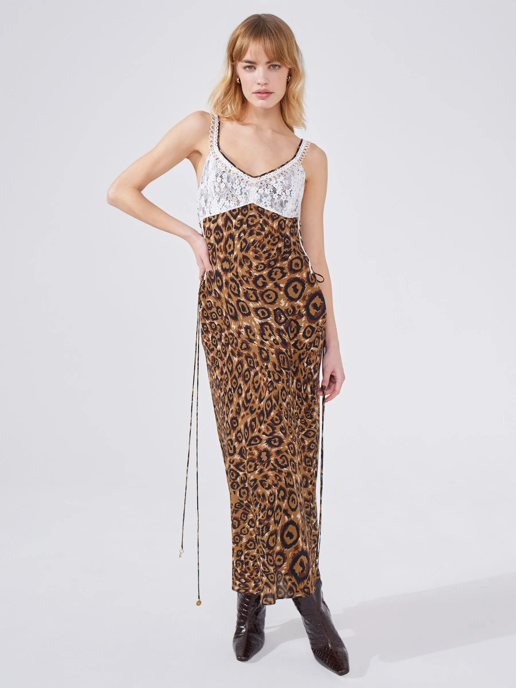 Arizona Lace Bust Slip Dress Brown