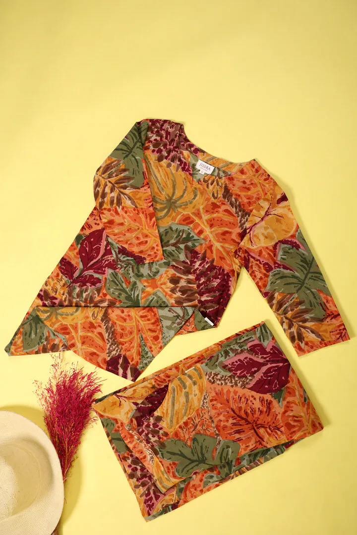 Autumn Leaves on Multicoloured Cotton Loungewear Set