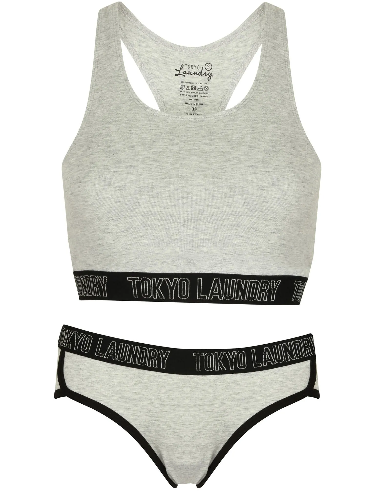 Ava Sports Bra and Briefs Set in Light Grey Marl - Tokyo Laundry