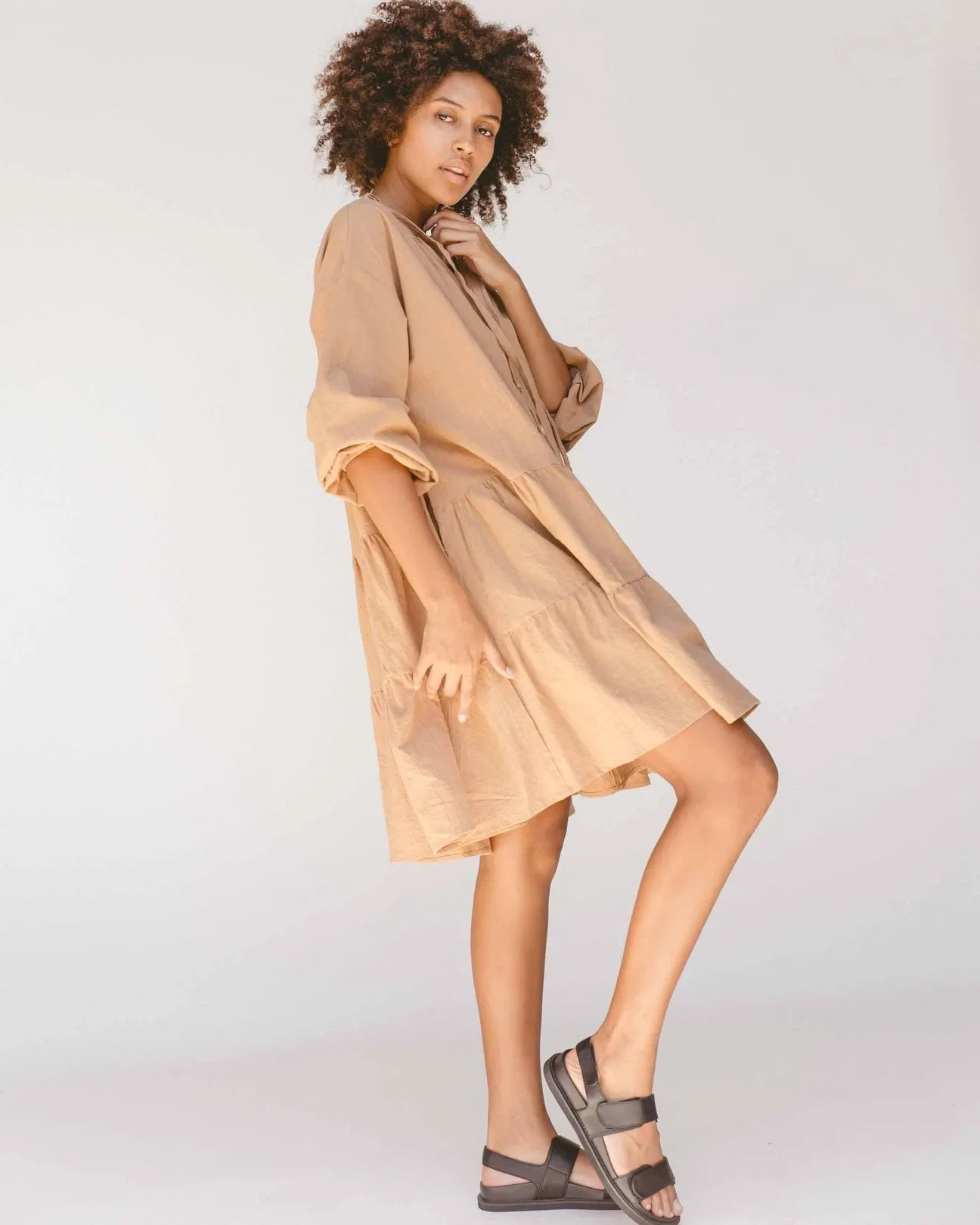 Avalon Smock Dress- Caramel