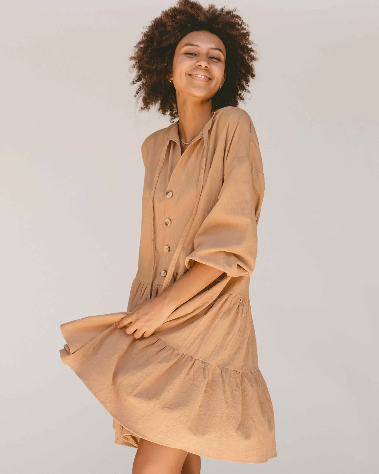 Avalon Smock Dress- Caramel