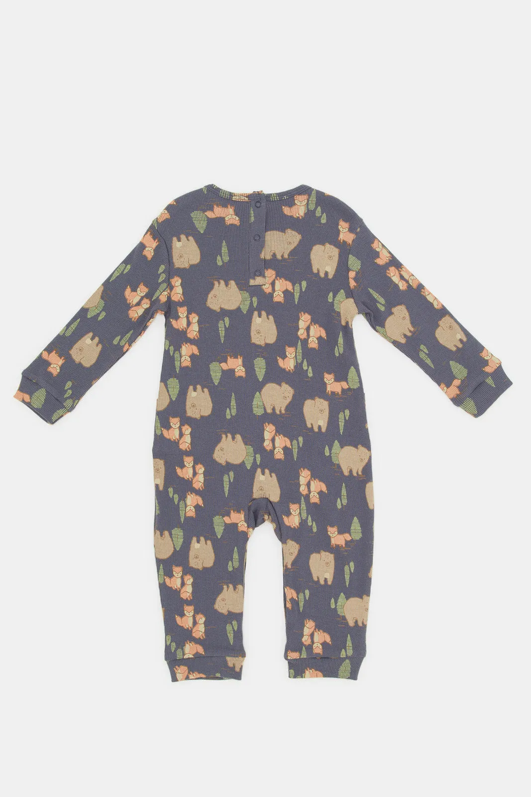 Babies Navy Printed Romper With Side Pockets