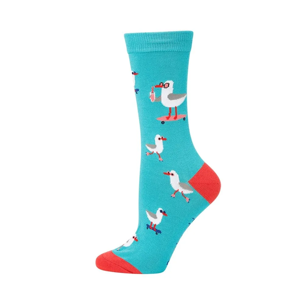 Bamboozld: Womens Seaside Seagull Teal Bamboo Sock