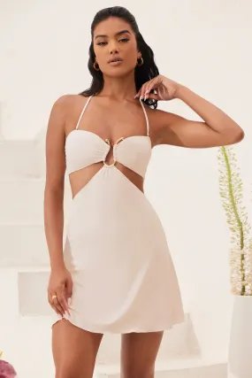 Bandeau Cut Out A-Line Mini Dress in Ivory