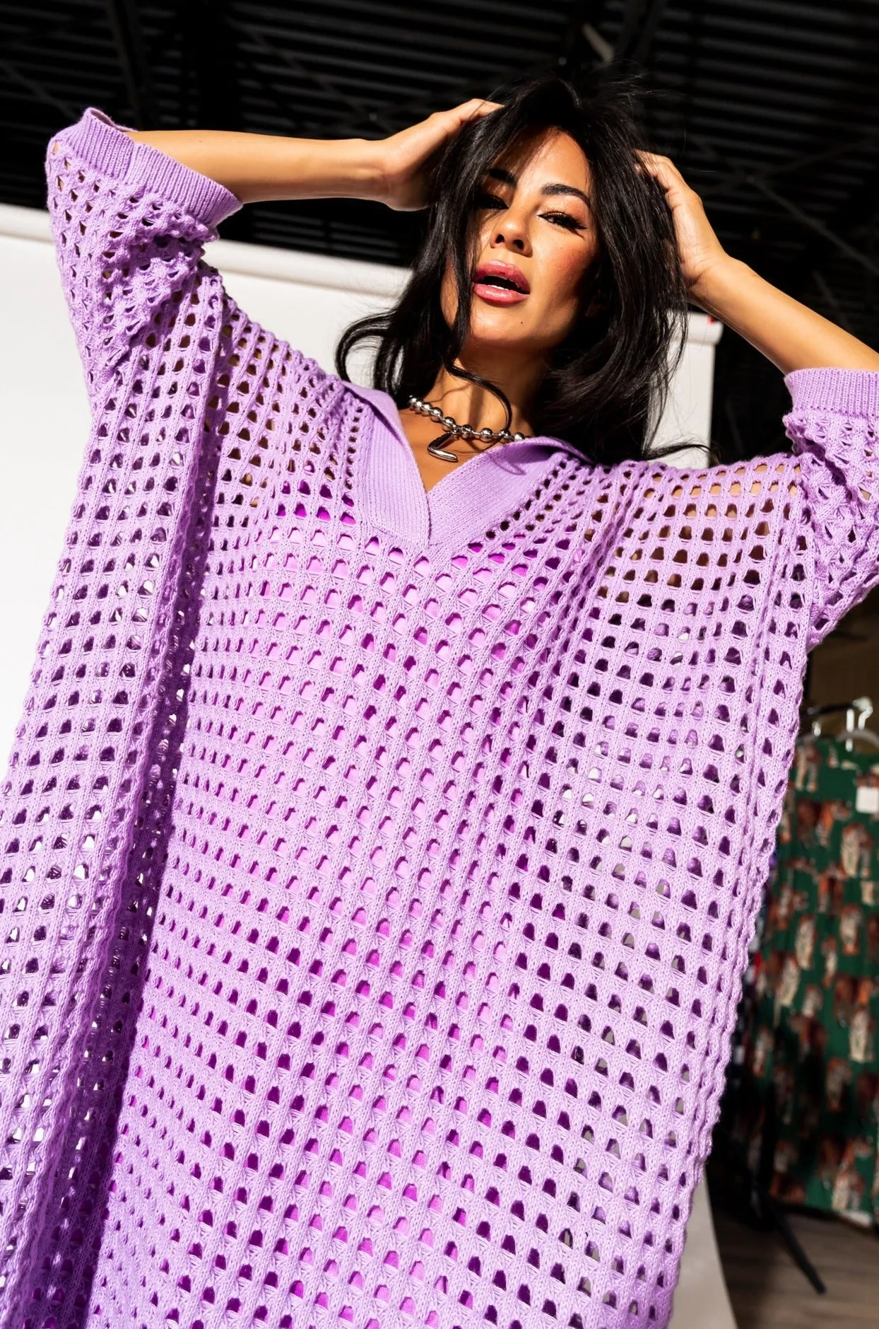 Be Bold Oversized Knit Dress   Slip in Lavender