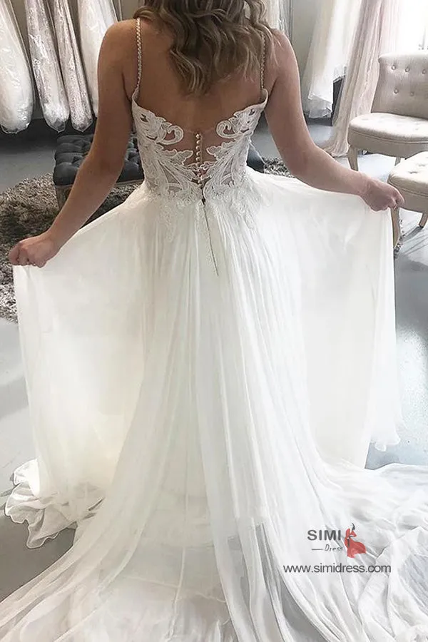 Beautiful Lace Chiffon A-line Sweetheart Beach Wedding Dresses, SW361