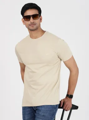 Beige Solid Slim Fit T-Shirt | JadeBlue