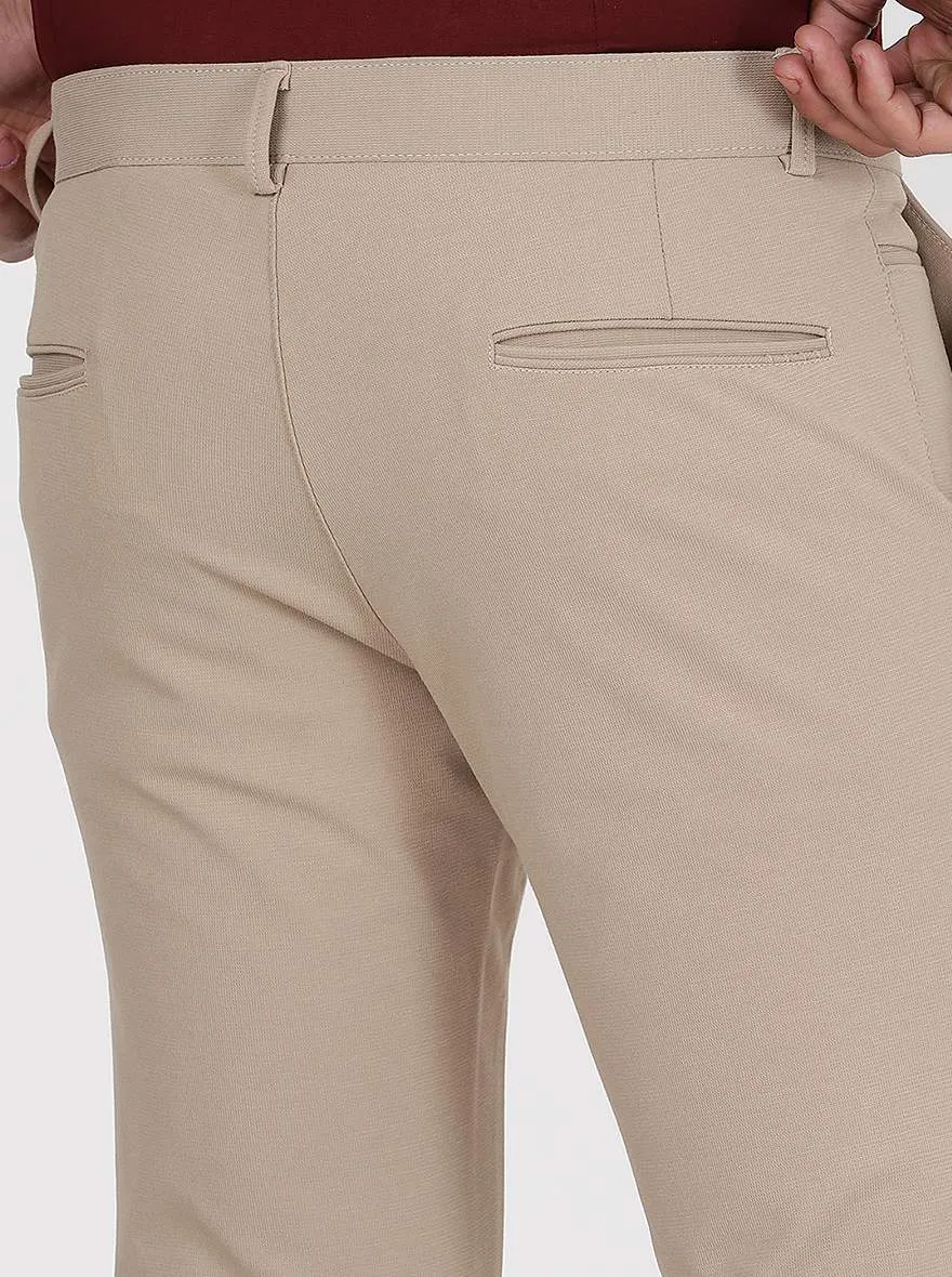 Beige Solid Venice Fit Casual Trouser | JadeBlue