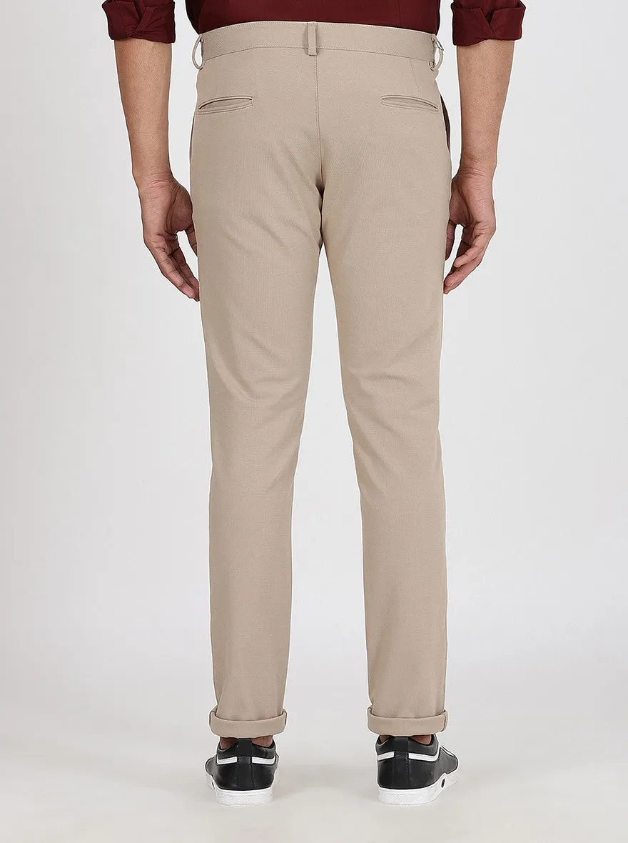 Beige Solid Venice Fit Casual Trouser | JadeBlue