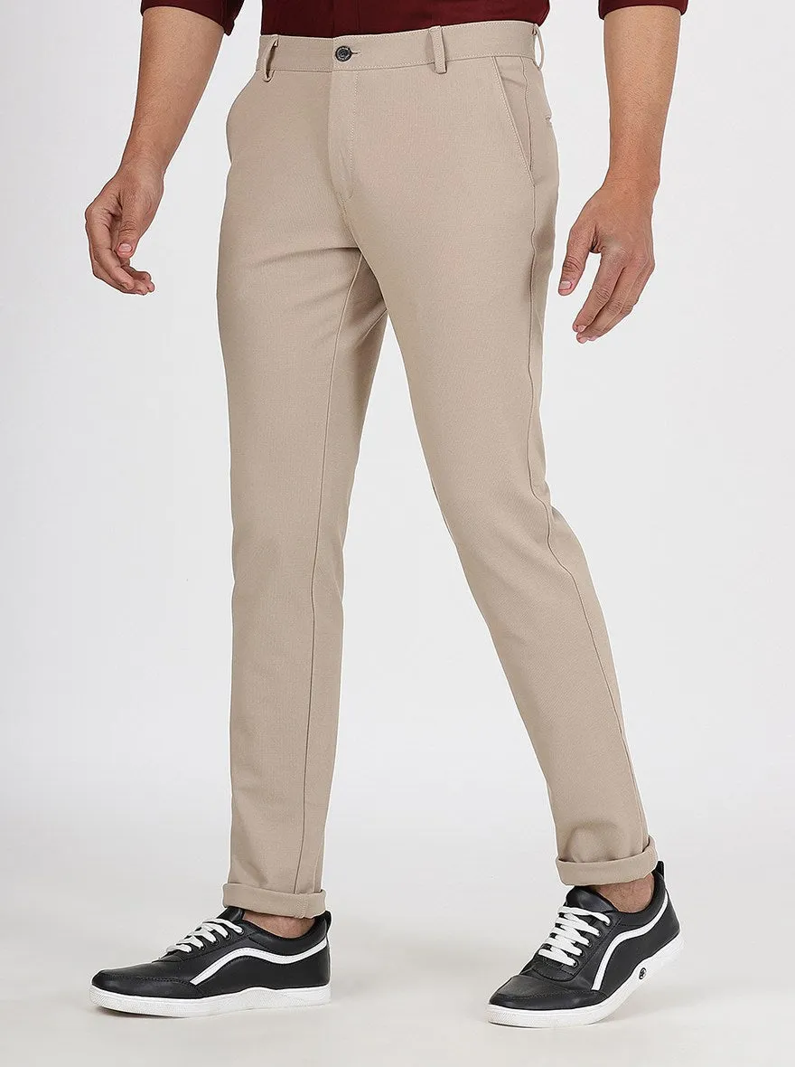 Beige Solid Venice Fit Casual Trouser | JadeBlue