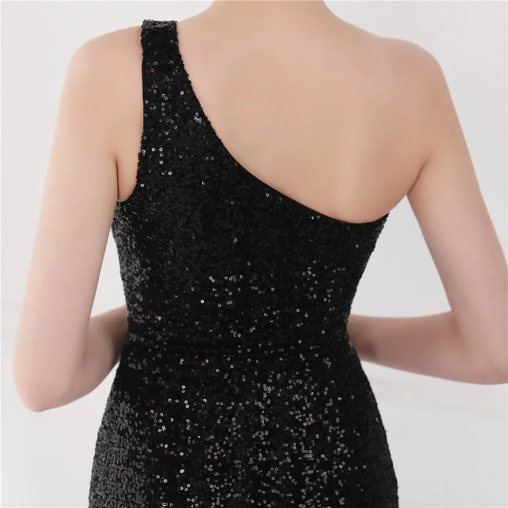 BerriesJam - 2024 One Shoulder Sleeveless Sequin Party Formal Maxi Dress