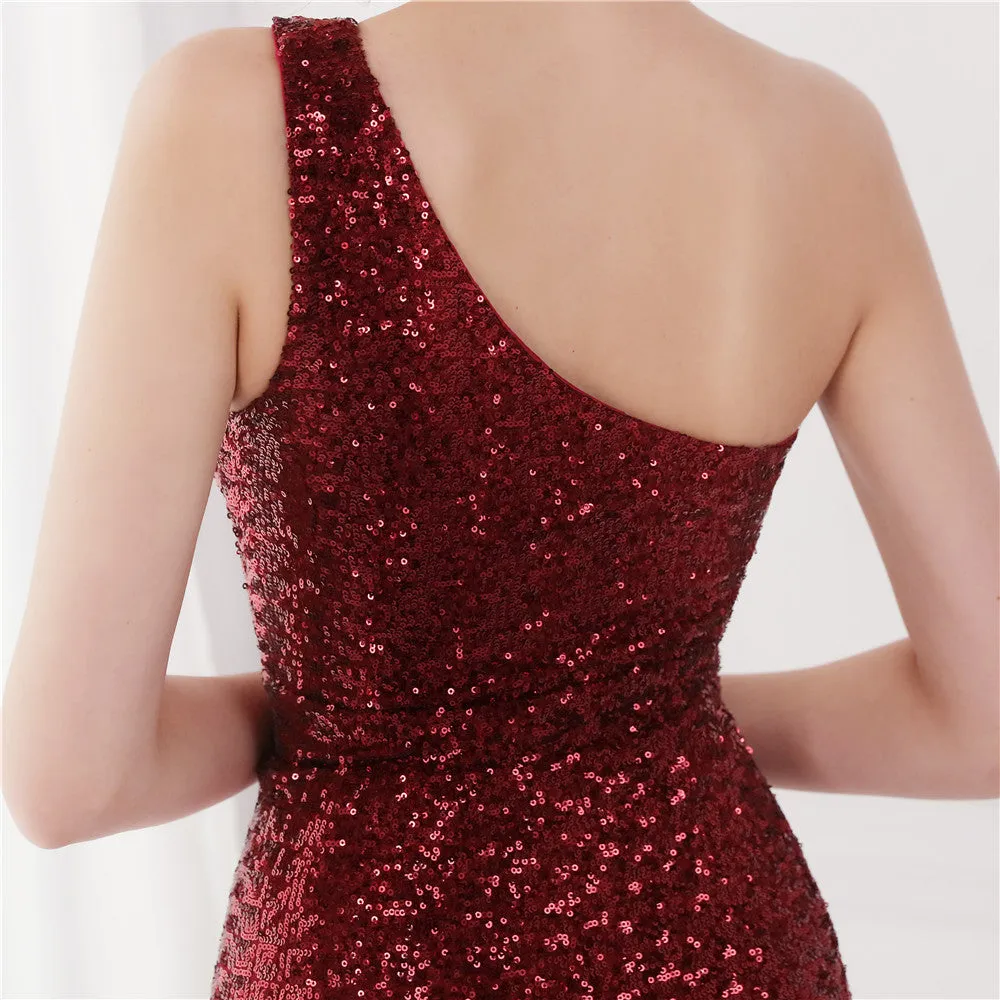 BerriesJam - 2024 One Shoulder Sleeveless Sequin Party Formal Maxi Dress