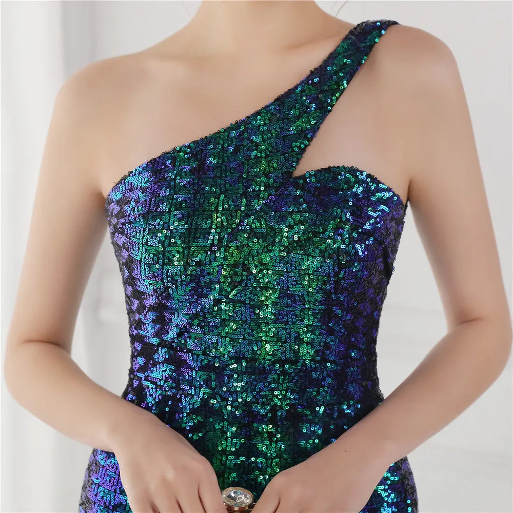 BerriesJam - 2024 One Shoulder Sleeveless Sequin Party Formal Maxi Dress