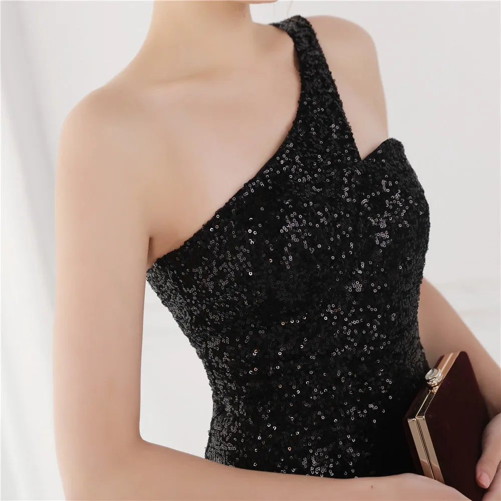 BerriesJam - 2024 One Shoulder Sleeveless Sequin Party Formal Maxi Dress