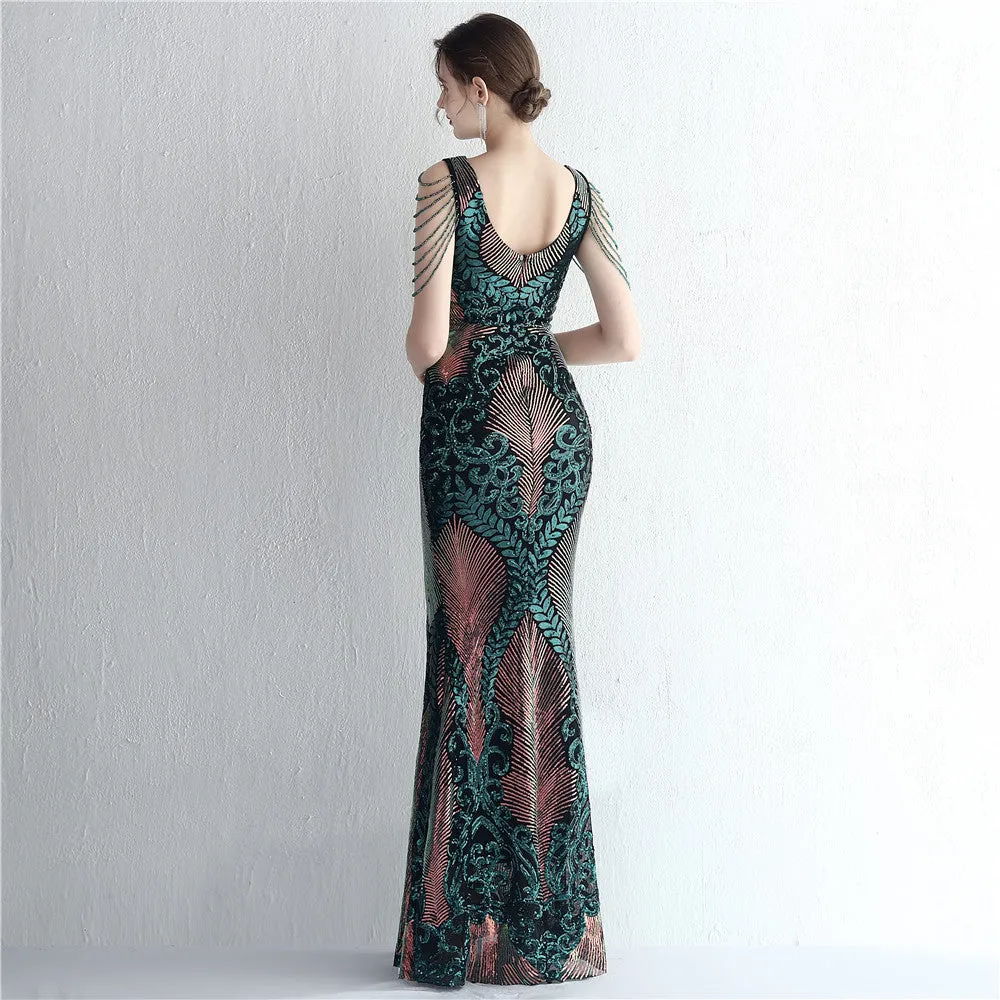 BerriesJam - 2024 V-Neck Beading Formal Mermaid Sequin Party Prom Dress