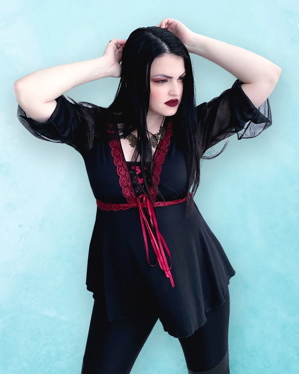 Bewitched Top in Black/Burgundy