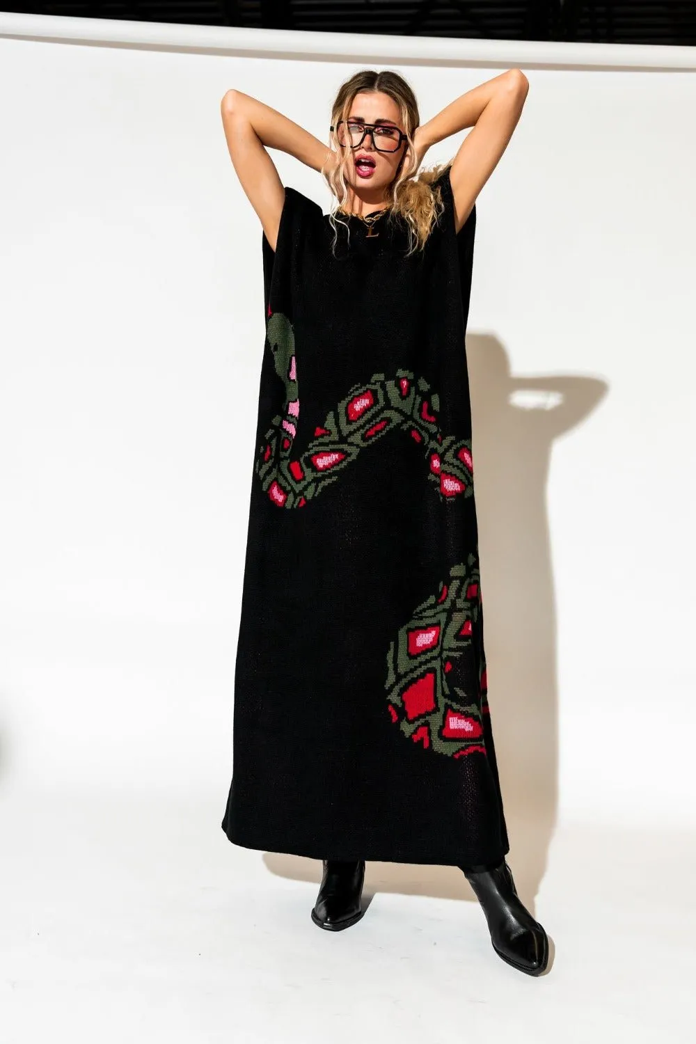 Big Reputation Oversized Knit Maxi Dress in Snake *RESTOCKED*