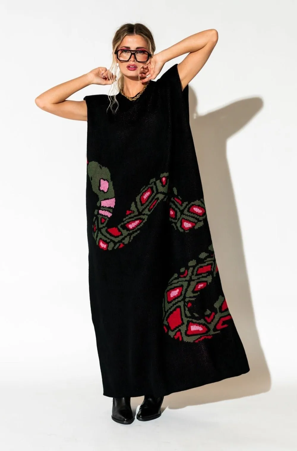 Big Reputation Oversized Knit Maxi Dress in Snake *RESTOCKED*