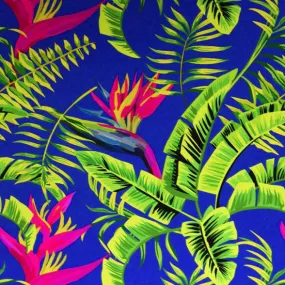 Birds of Paradise on Blue Printed Spandex Fabric | Blue Moon Fabrics