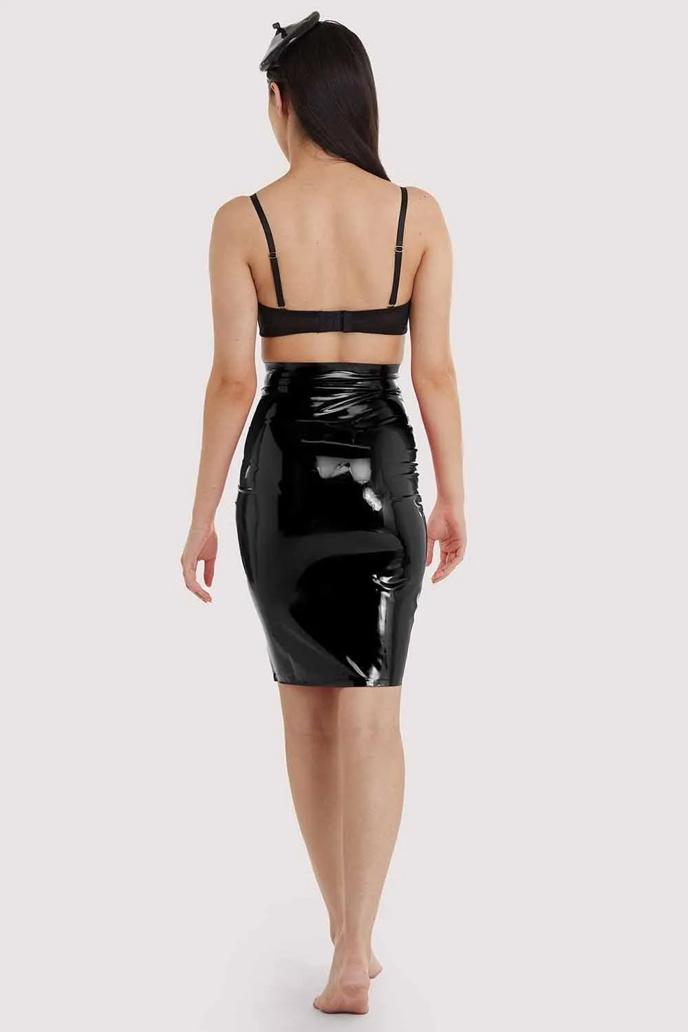 Black Latex Hobble Skirt