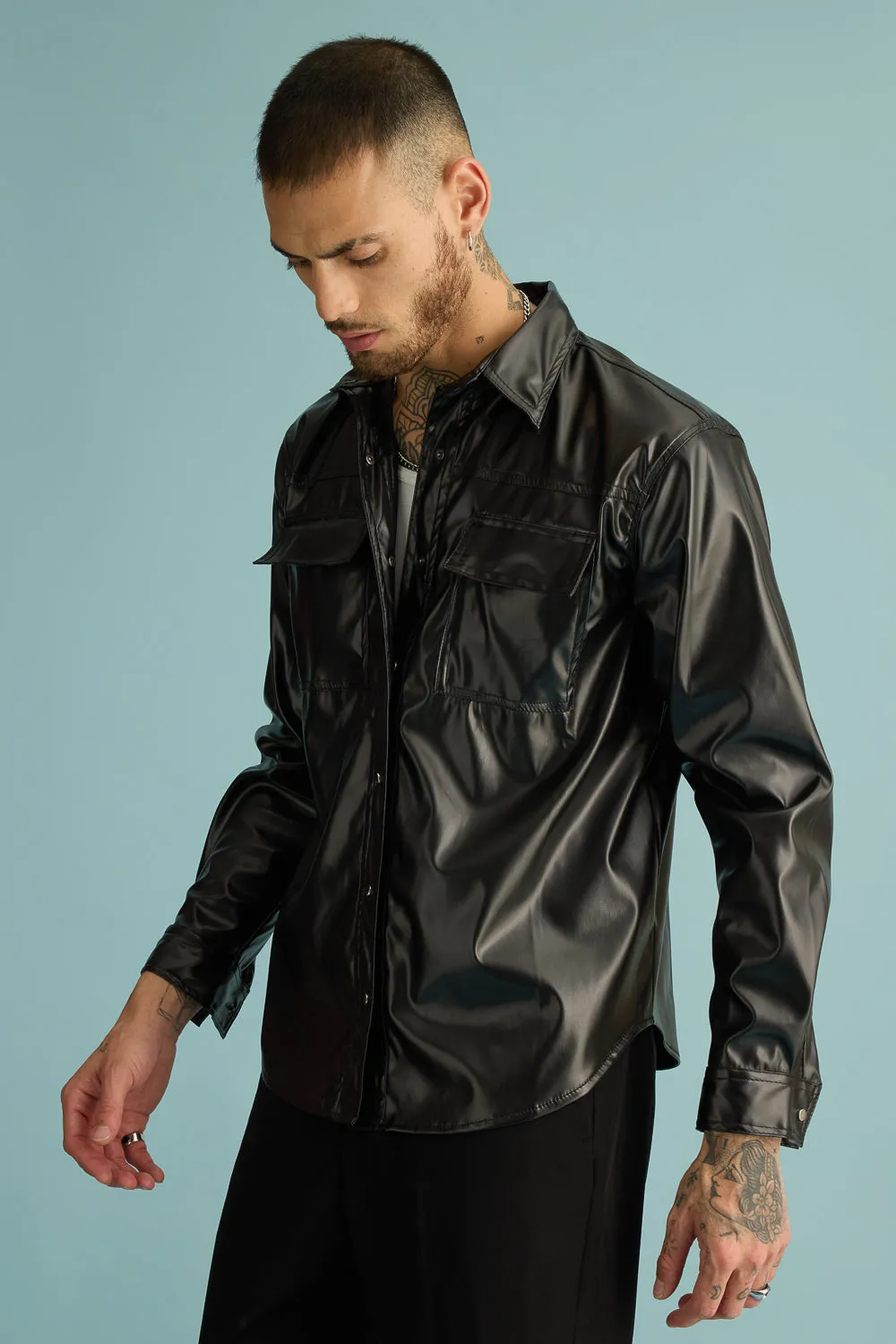 Black Leather Serpent Men's Shirt