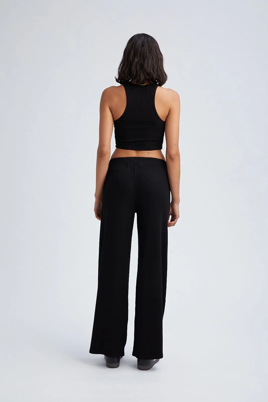 Black Rib Wide Leg Pants