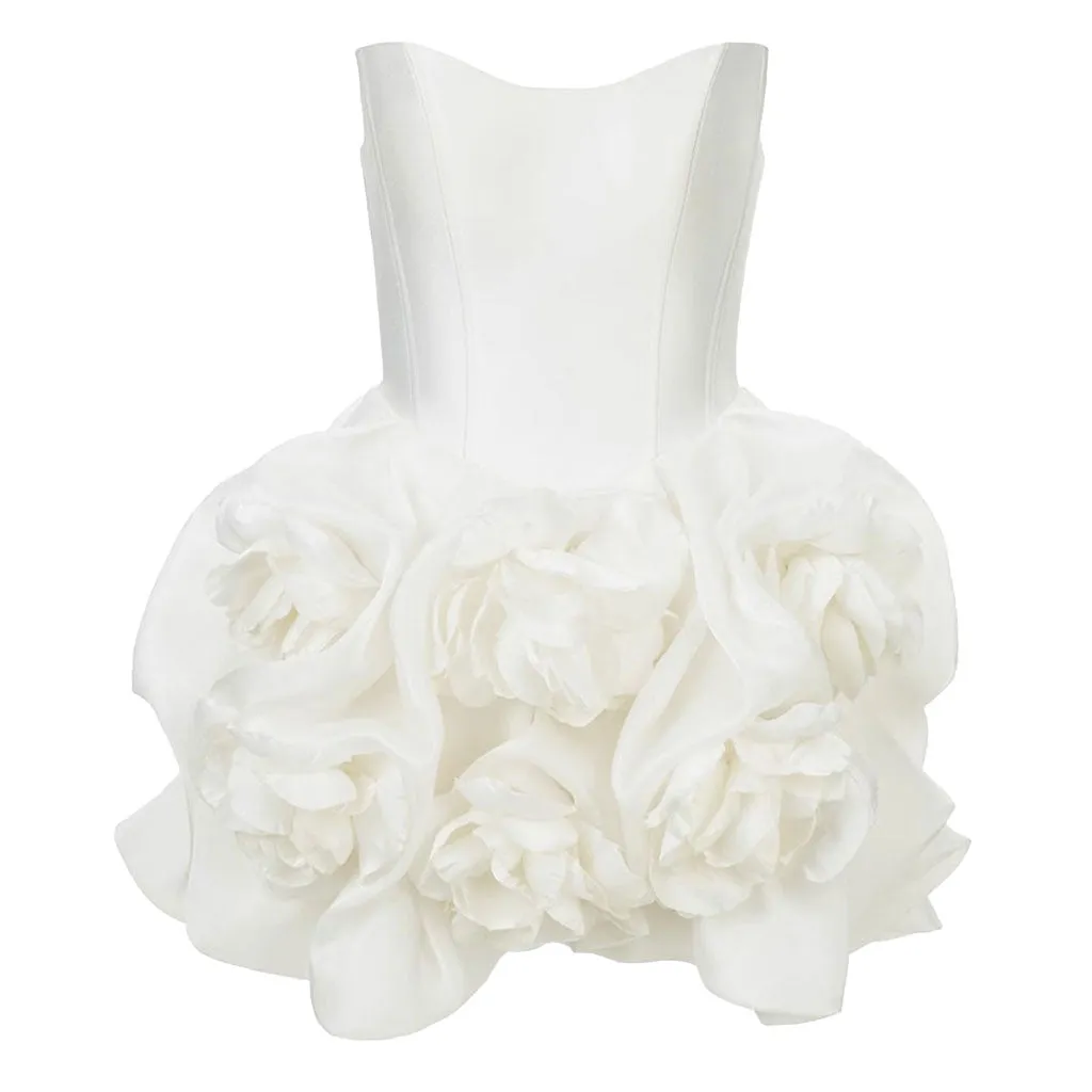 Blooming Sweetheart Strapless Corset Rosette Embellished Party Mini Dress