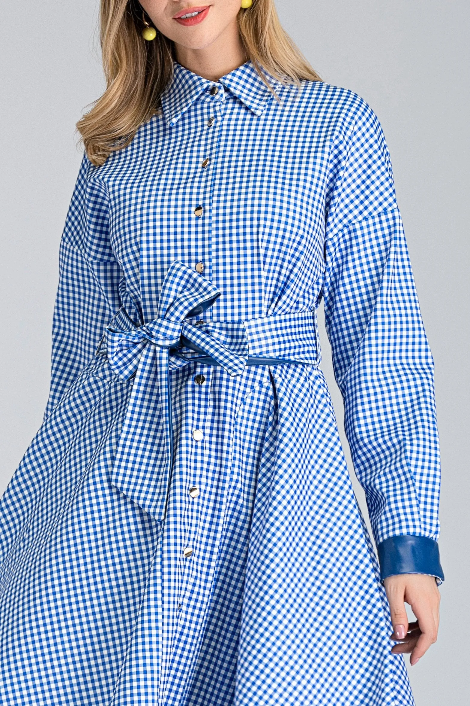 Blue Gingham Shirt Maxi Dress