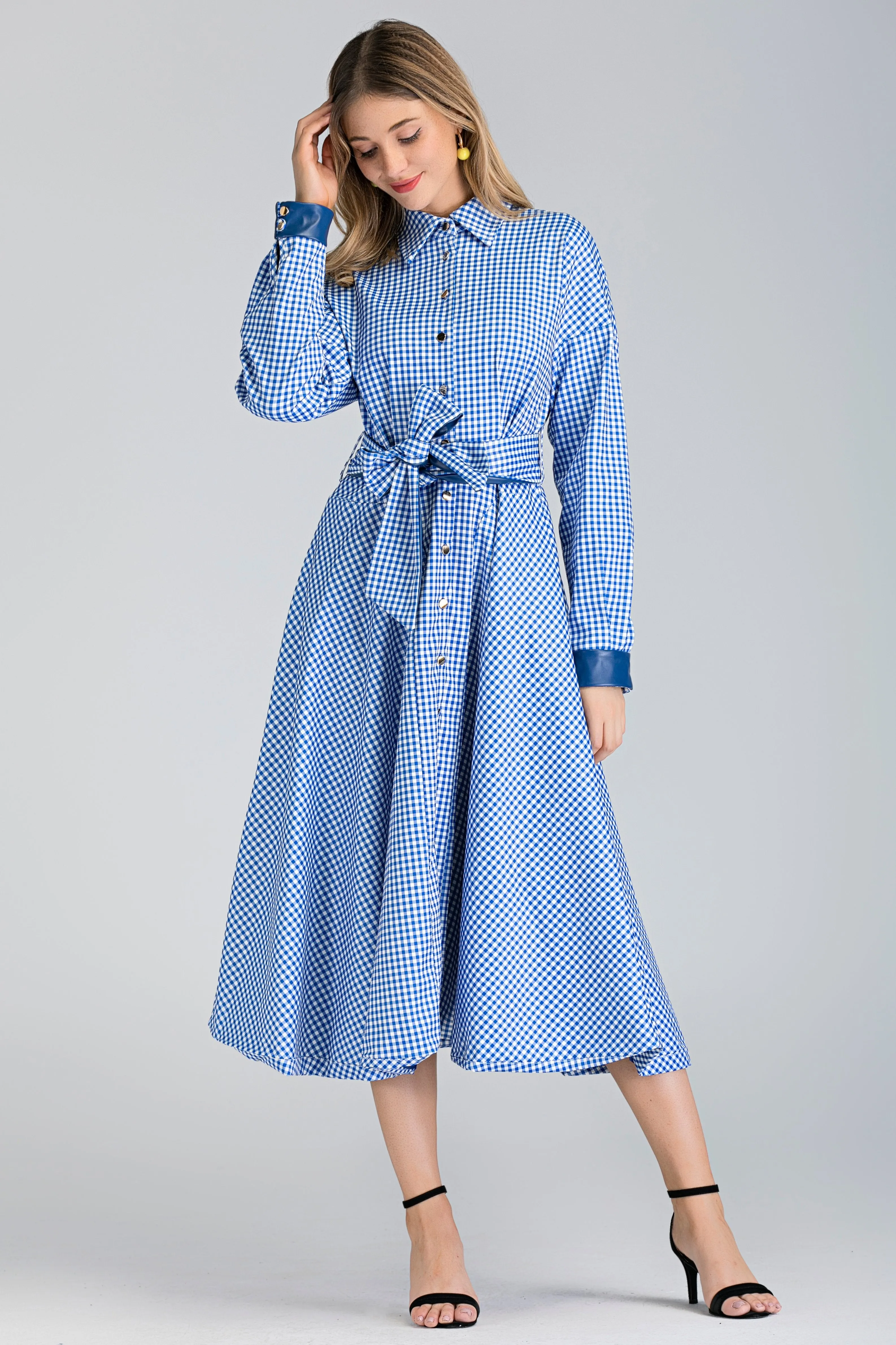 Blue Gingham Shirt Maxi Dress