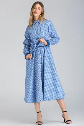 Blue Gingham Shirt Maxi Dress