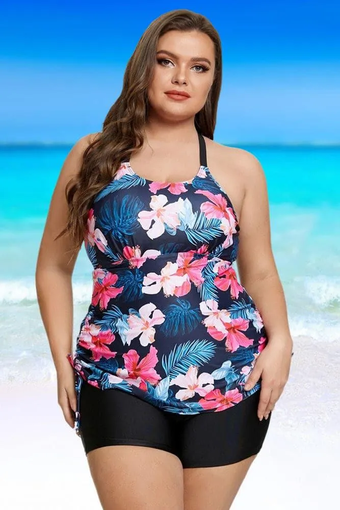 Blue Paisley Padded High Waist Tankini Set