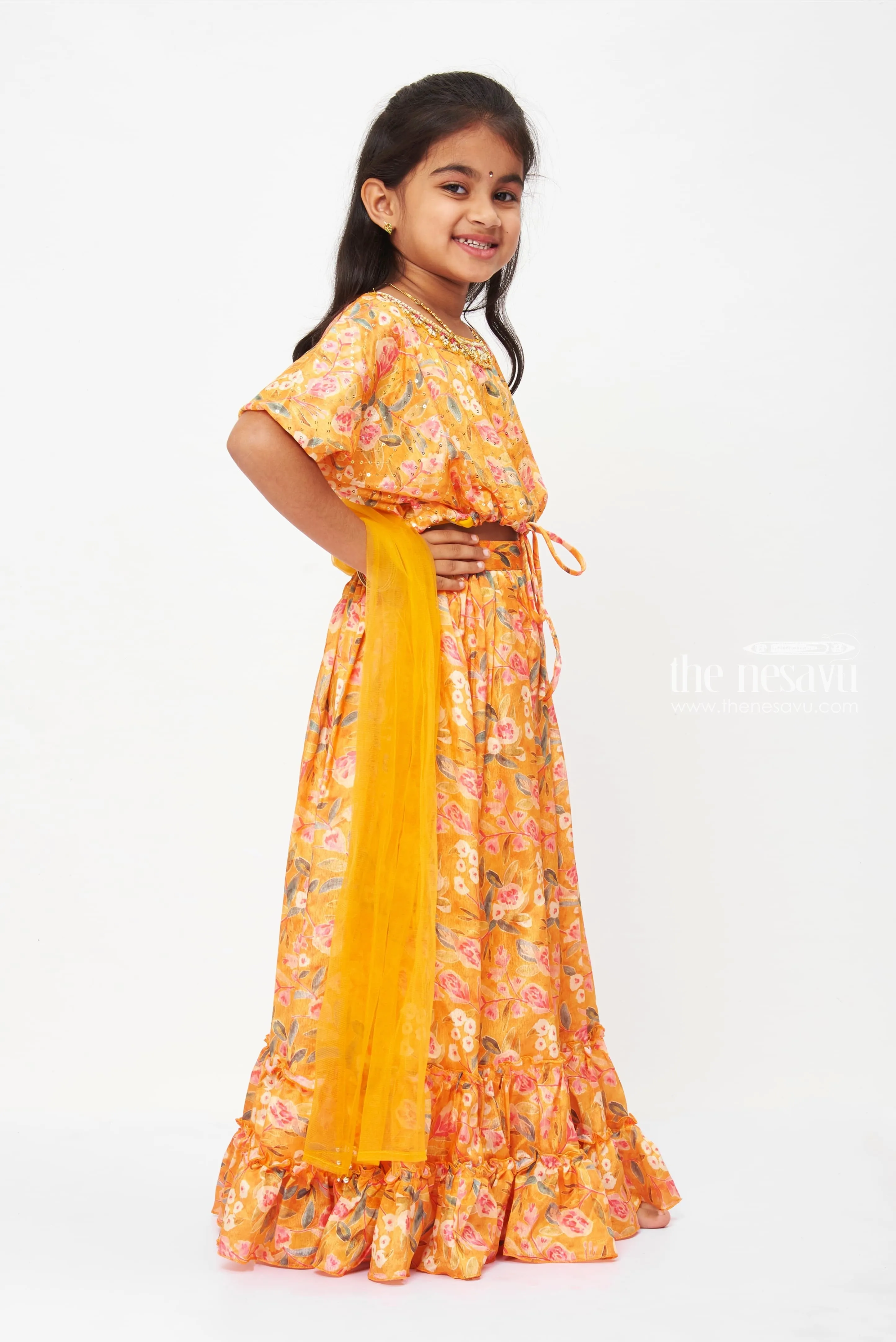 Bohemian Floral Ruffled Maxi Lehenga Choli for Girls