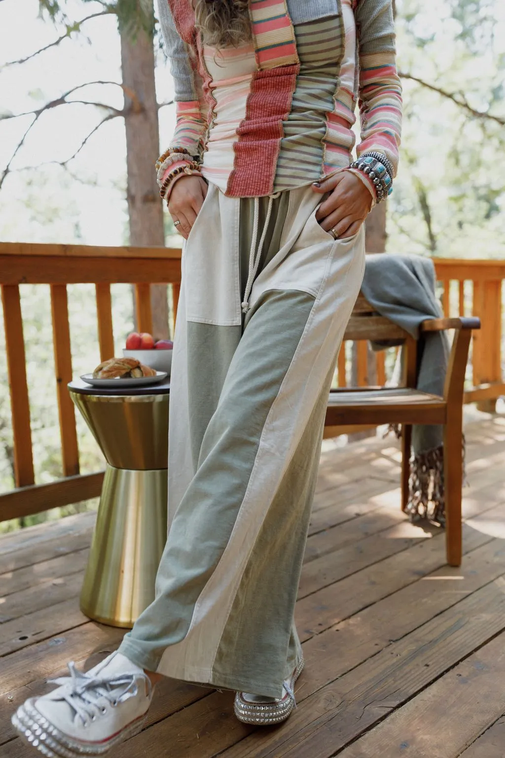 Breeze Lounge Wide Leg Pants - Olive Ivory