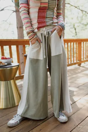 Breeze Lounge Wide Leg Pants - Olive Ivory