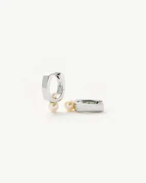 Button Pearl Square Hoop Earrings | Sterling Silver/Pearl