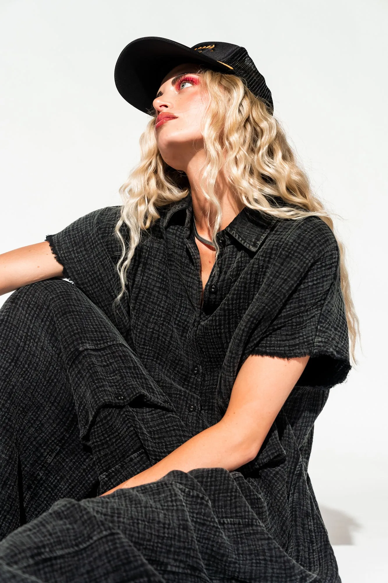 California Cool Oversized Maxi Dress in Black Mineral Wash