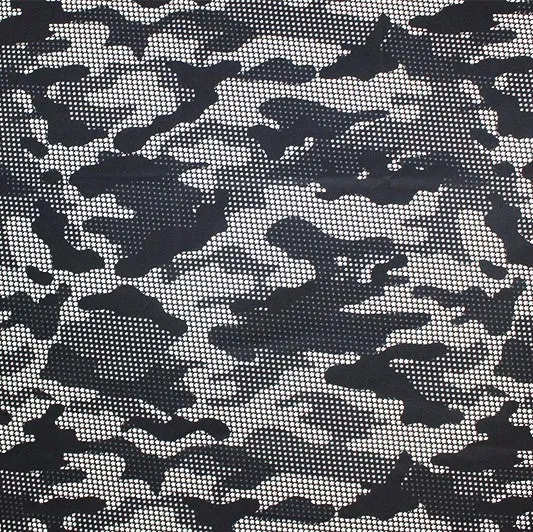 Camo Black Star Printed Spandex | Blue Moon Fabrics