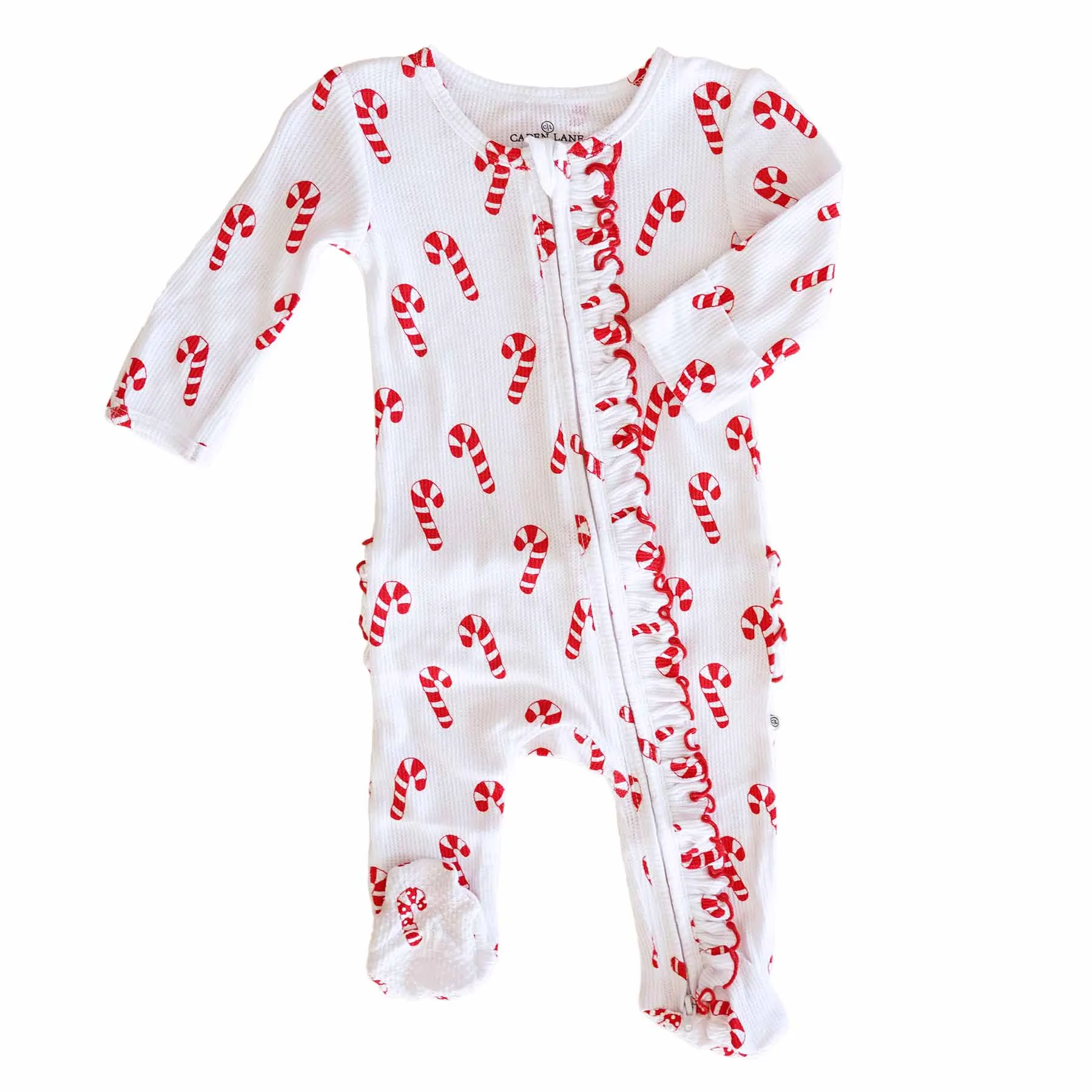 Candy Cane Lane Waffle Bamboo Zipper Ruffle Footie*