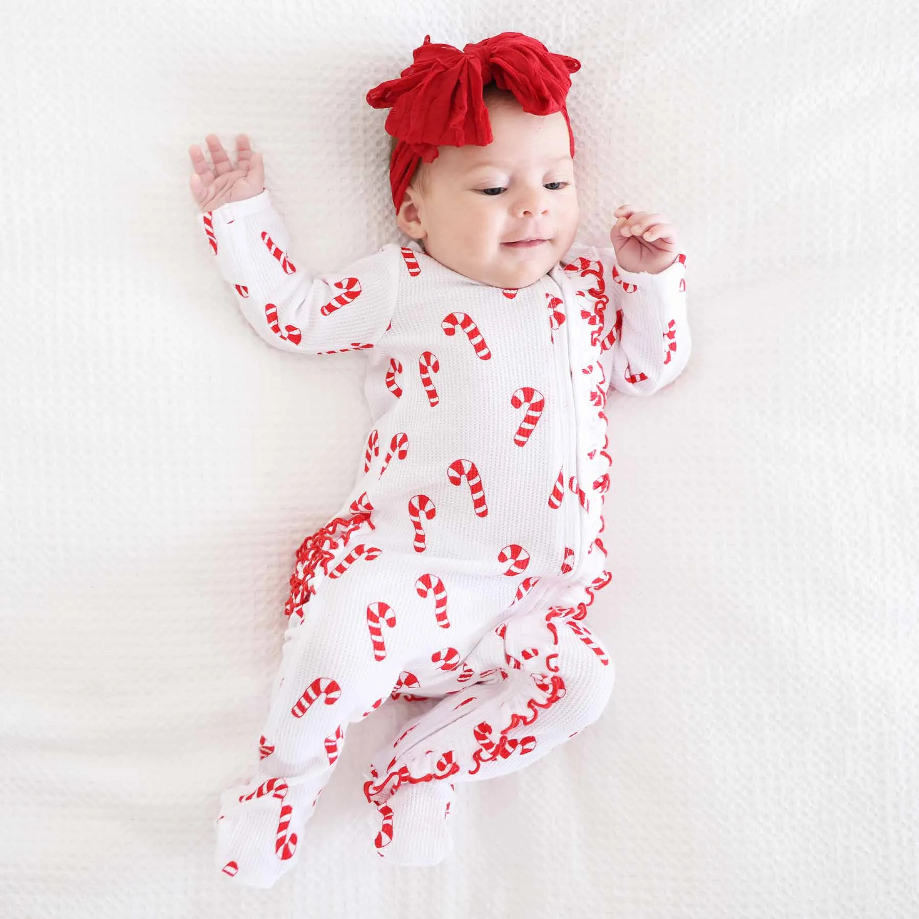 Candy Cane Lane Waffle Bamboo Zipper Ruffle Footie*