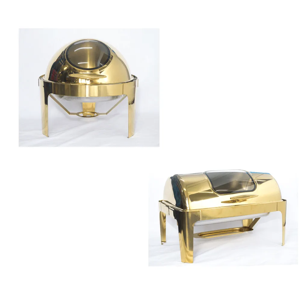 Chafing Dish - Roll Top With Window Gold