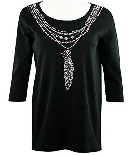 Christine Alexander - Feather Necklace, Swarovski Crystal Accents Scoop Neck Top