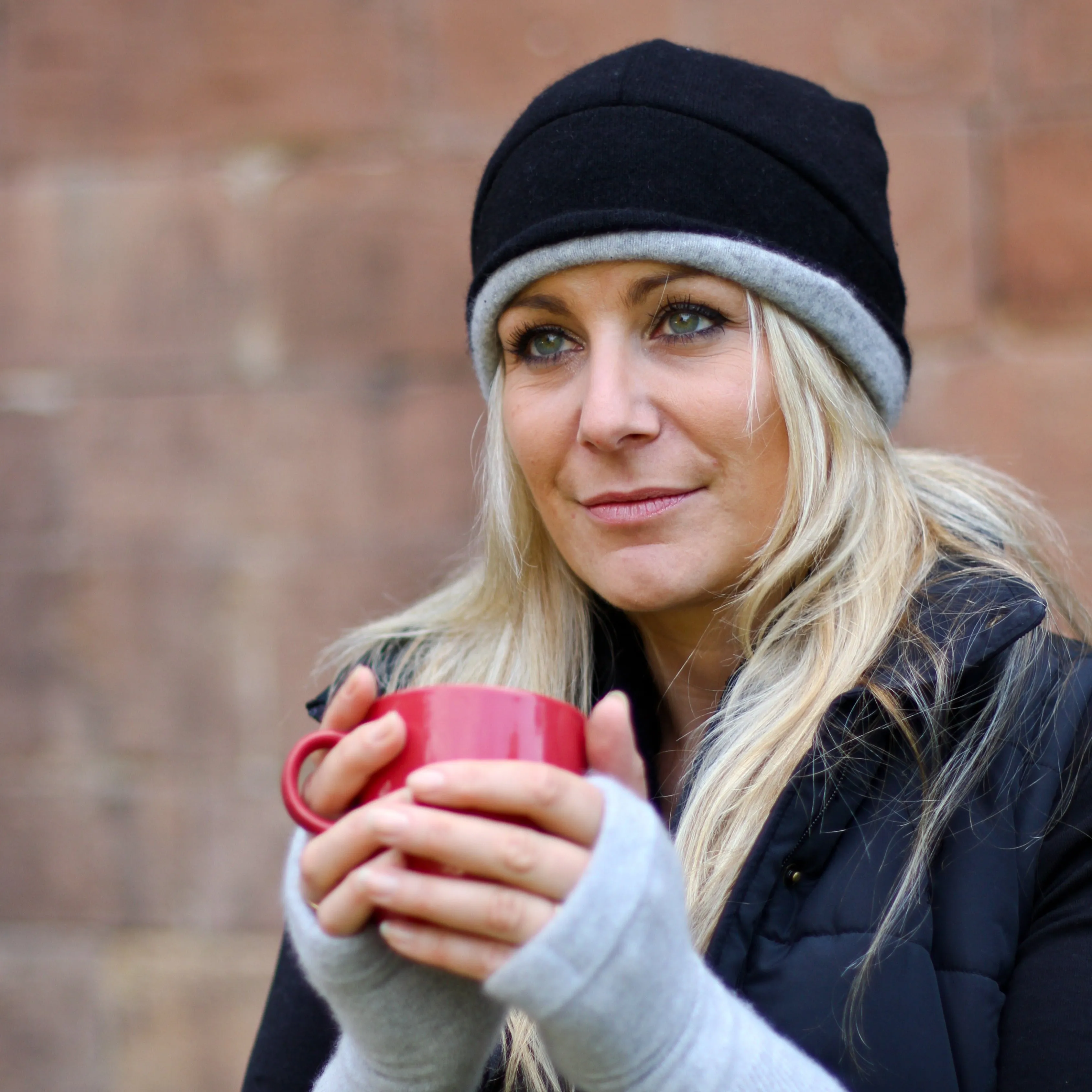 Classic Black & Grey Cashmere Beanie