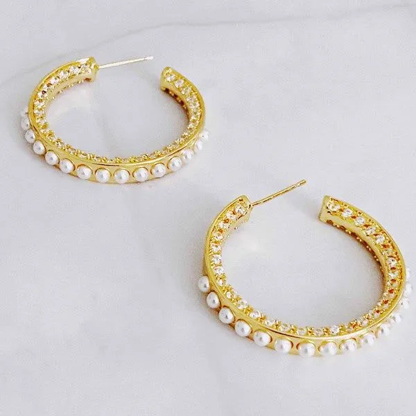 Classy Lady Pearl Hoop Earrings