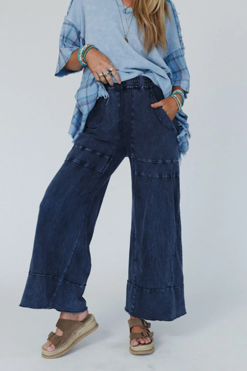 Coastal Drift Wide Leg Pants - Navy