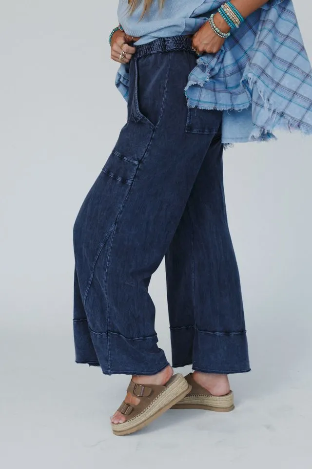 Coastal Drift Wide Leg Pants - Navy