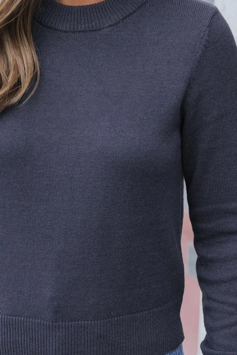 Comfy Cozy Round Neck Sweater - Charcoal