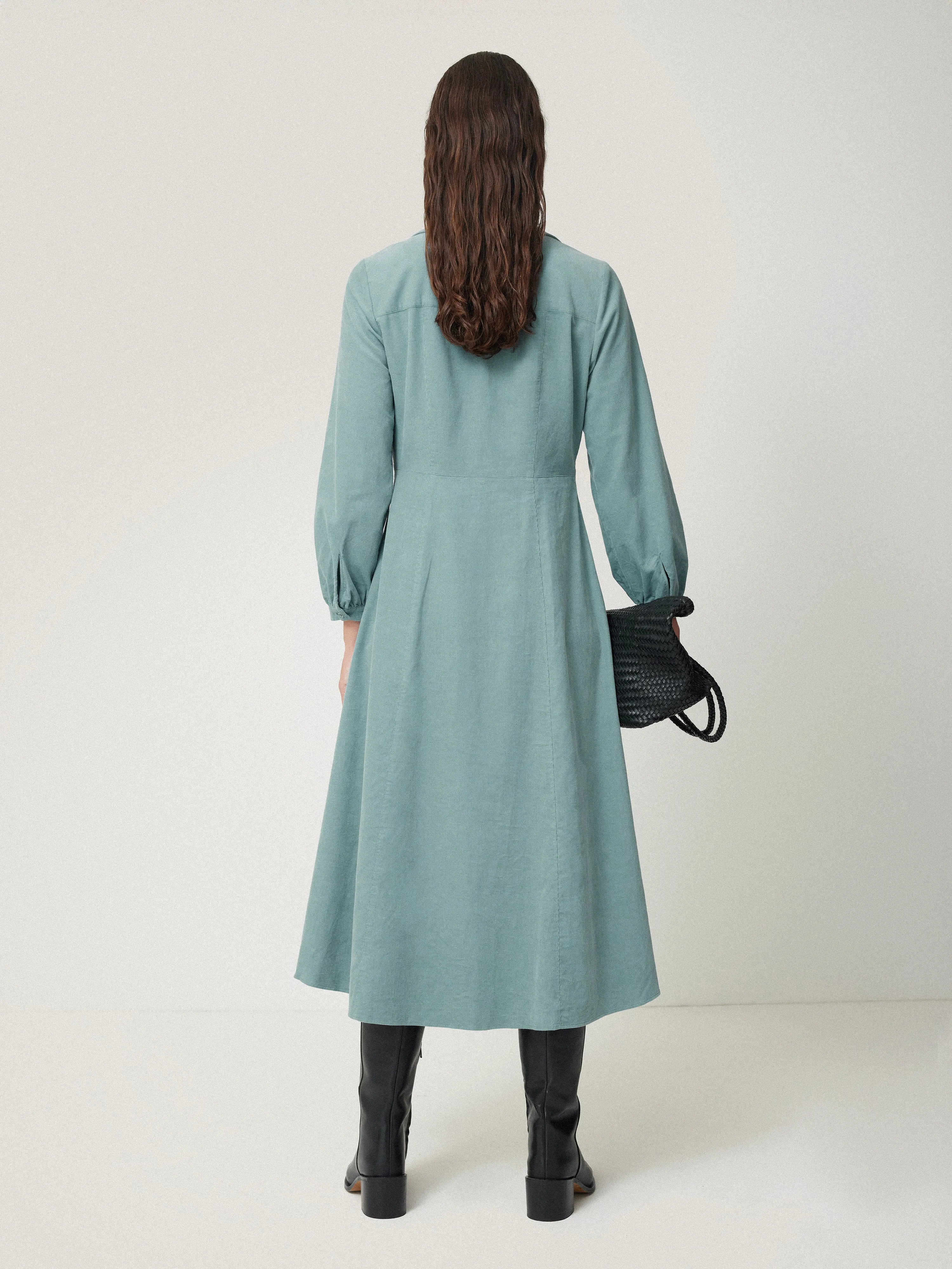 Corduroy V Neck Dress | Blue