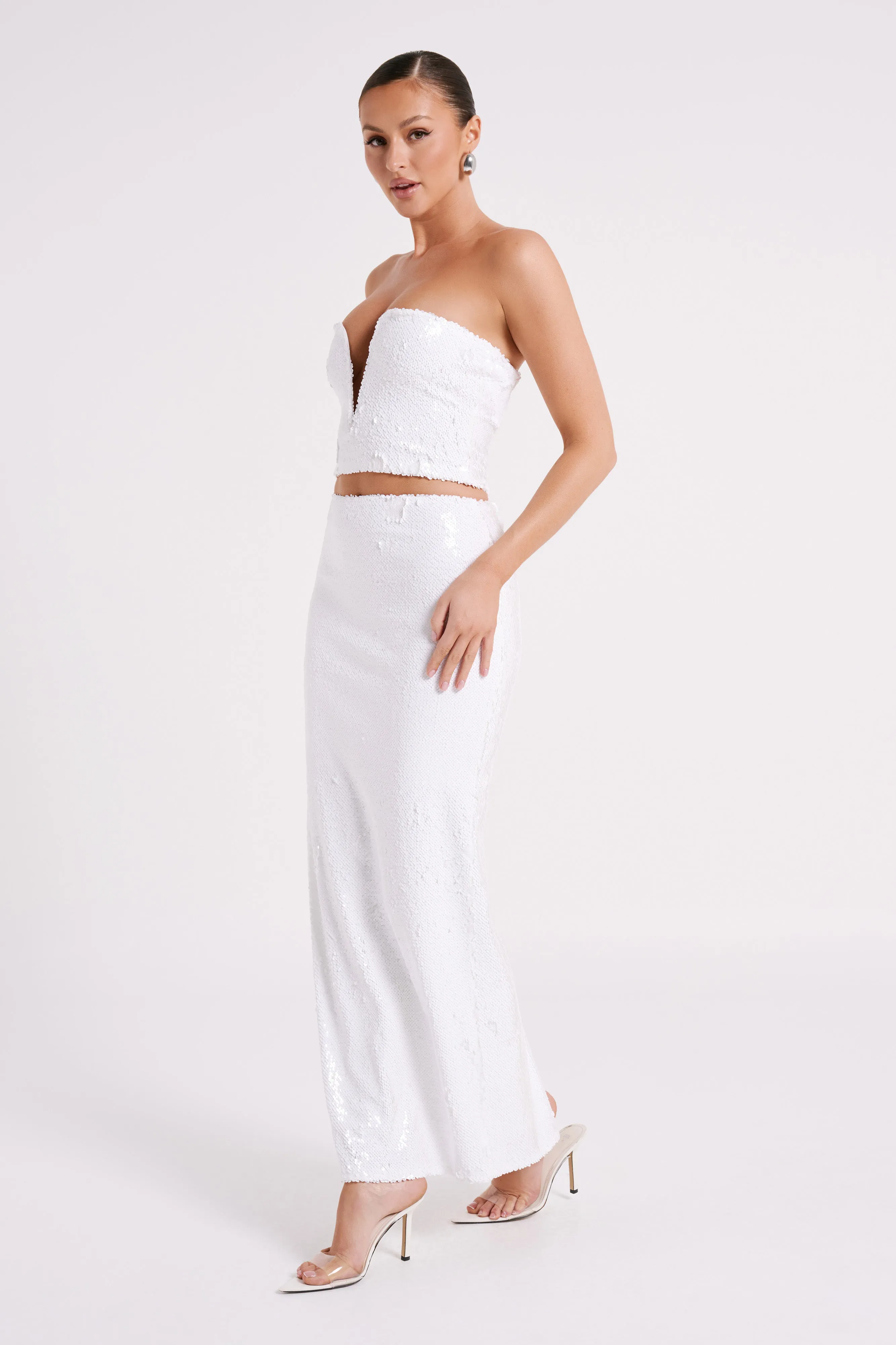 Cosette Sequin Maxi Skirt - White