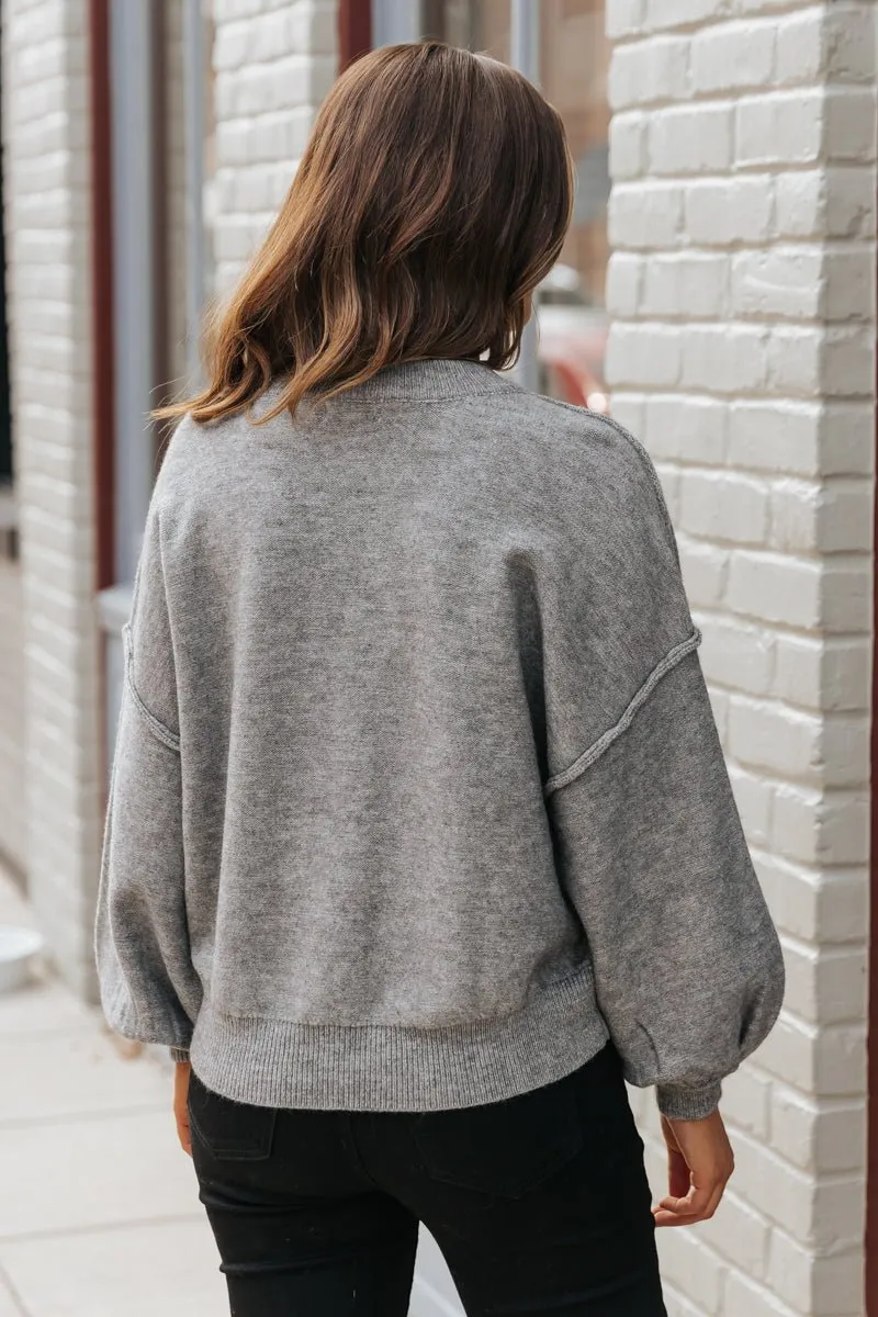 Cozy Long Dolman Sleeve Sweater - Charcoal