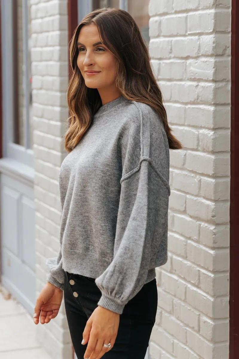 Cozy Long Dolman Sleeve Sweater - Charcoal